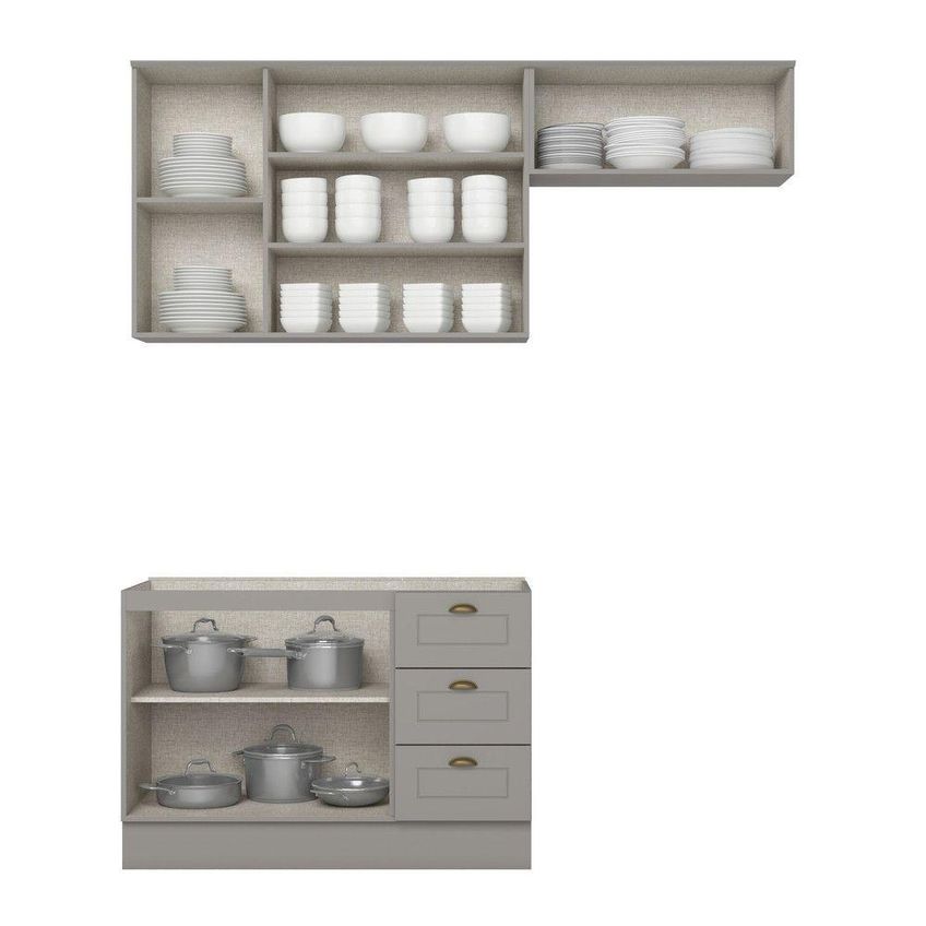 Cozinha Modulada Americana 3 Peças 6 Portas 3 Gavetas MDF Cinza Móveis Henn - imagem 4