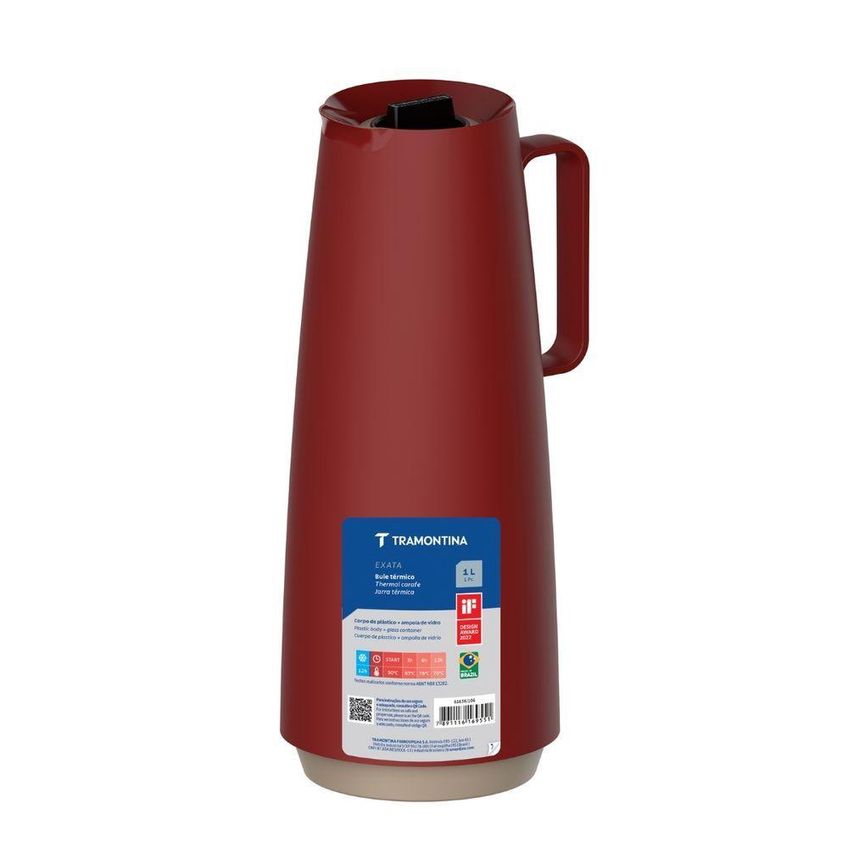 Bule Térmico Exata Conservação De Bebidas Plástico Ampola De Vidro Sistema Corta Pingos Vermelho - imagem 3