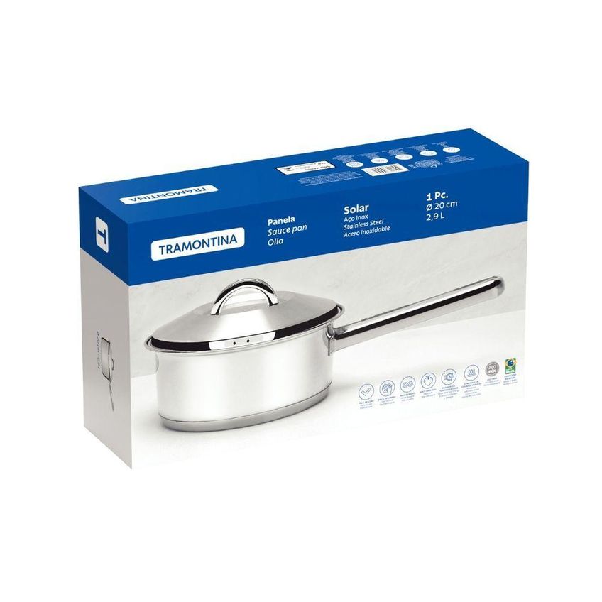 Panela Solar Cozimento Aço Inoxidável Com Fundo Triplo Cozinha Tramontina 2,9L - imagem 5