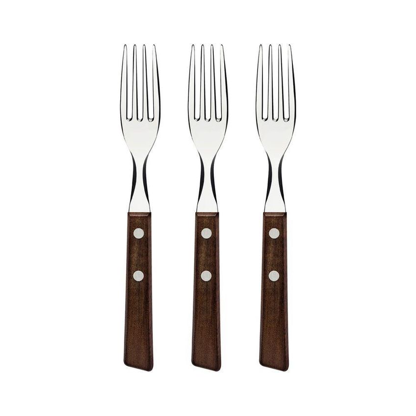 Conjunto De Garfos De Mesa Tradicional 3 Peças Aço Inox Madeira Marrom Tramontina - imagem 3
