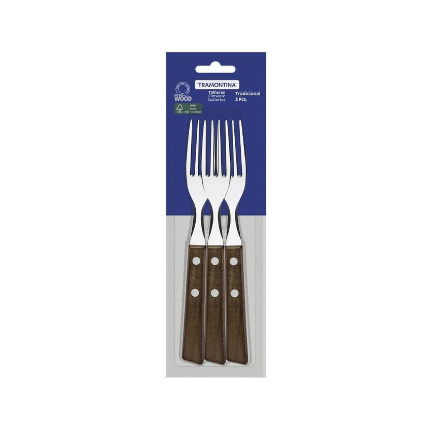 Conjunto De Garfos De Mesa Tradicional 3 Peças Aço Inox Madeira Marrom Tramontina - imagem 4