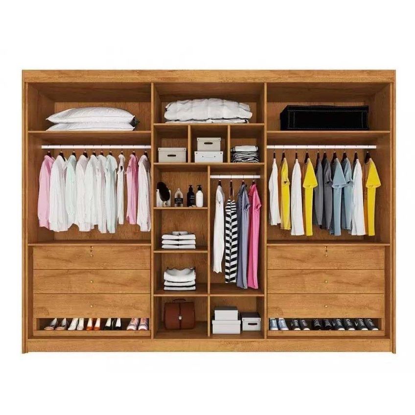 Guarda Roupa Casal Potente 6 Portas De Abrir 6 Gavetas MDF Peroba Off White Europa - imagem 4