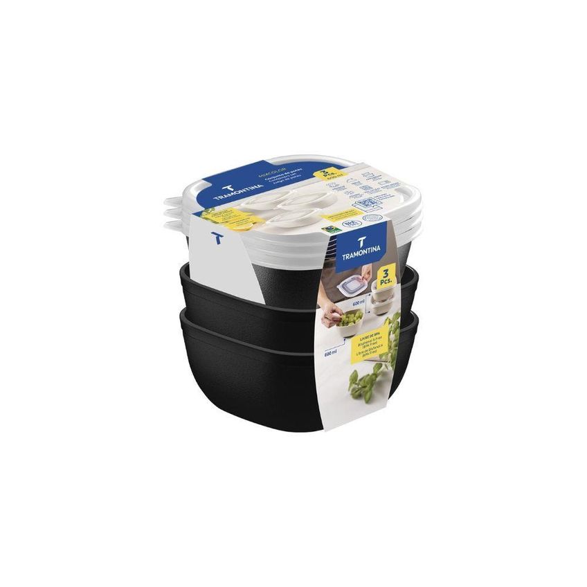 Jogo De Potes Mixcolor Armazenar Alimentos Polipropileno Proteção Antimicrobiana Preto Tramontina 3 - imagem 4