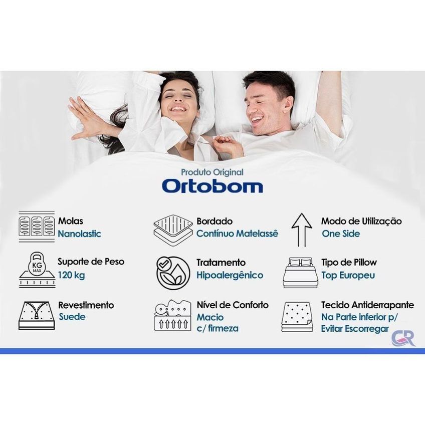 Cama Box King CRC Colchão Master Pocket Elegant Euro Pillow Ortobom - imagem 3