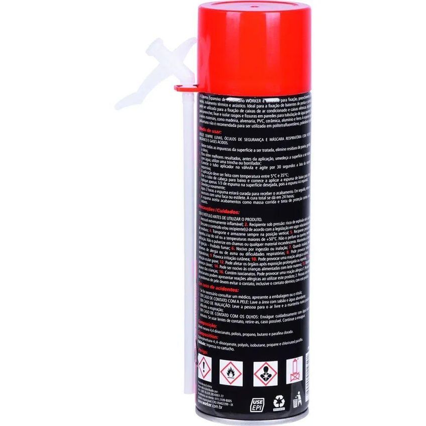 Espuma Expansiva Poliuretano PU 485ml 469g Vedacao Isolamento Termico Worker - imagem 2