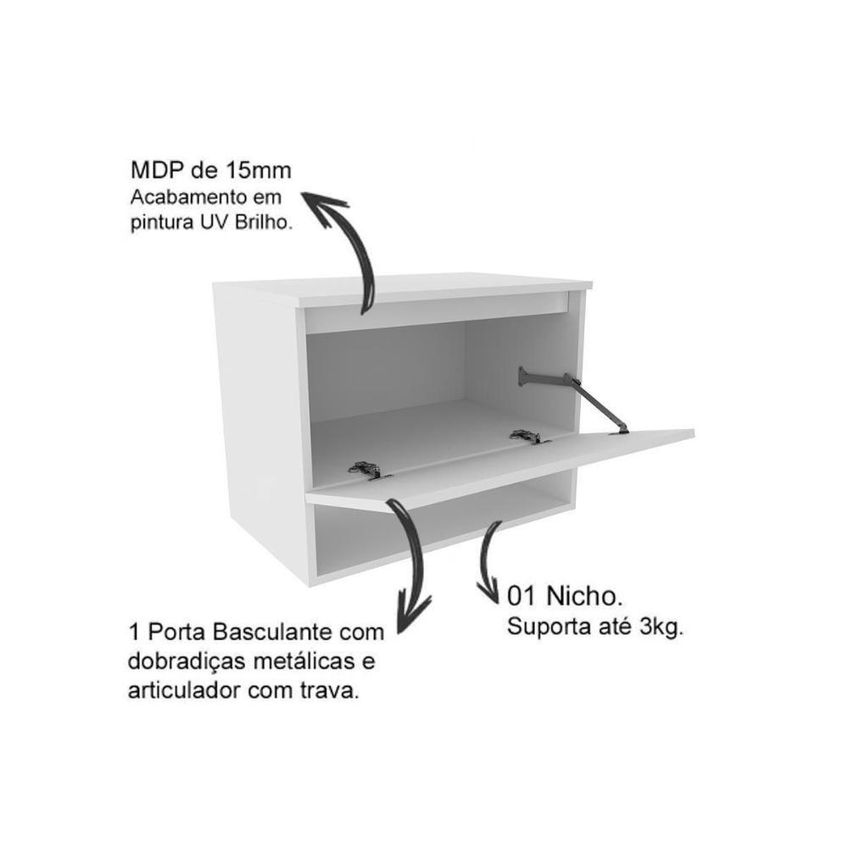 Gabinete De Banheiro Suspenso BN3606 1 Porta 60cm Amêndoa Branco Tecno Mobili - imagem 3