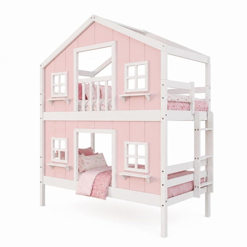 Beliche Infantil Casinha Dos Sonhos Com Fechamento Inferior Madeira Maciça Rosa Branco Housin - imagem 4