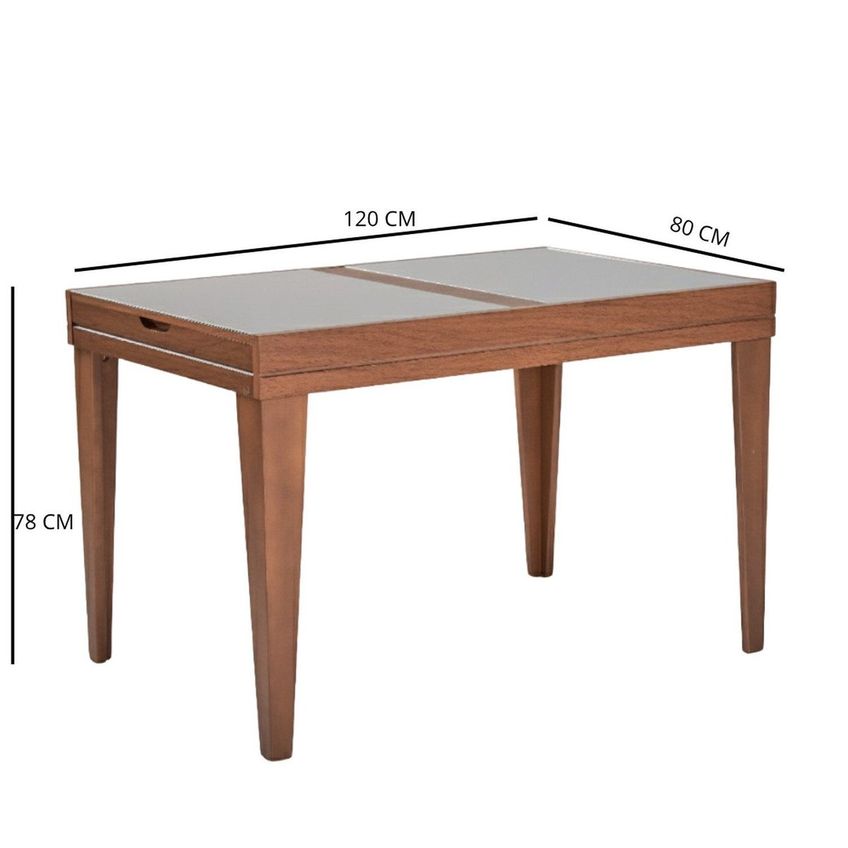Mesa De Jantar Extensível 4 A 6 Lugares Mel Impressão Off White Pés Madeira Maciça Mel - imagem 3