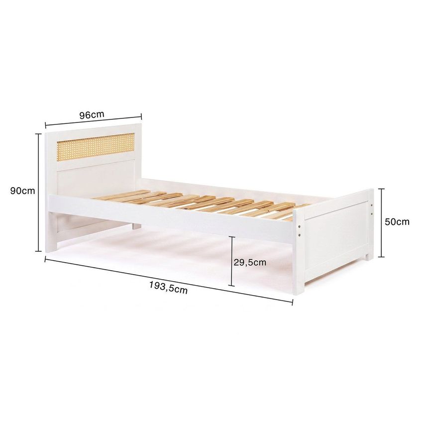 Cama De Solteiro Madeira Maciça Com Palha Natural Branco Branco - imagem 3