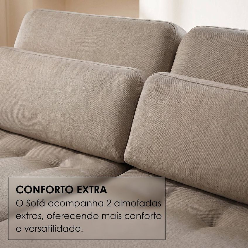 Sofá Confort Retrátil 3 Lugares 230cm Lisboa Cinza Escuro/Prata - imagem 5