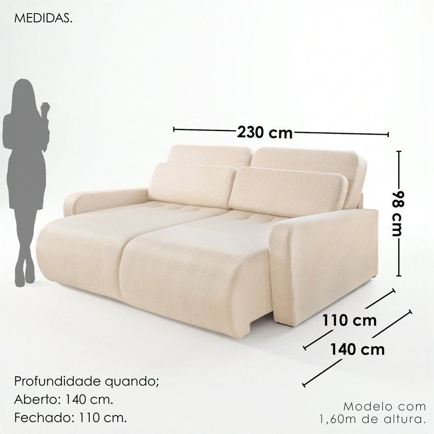 Sofá Confort Retrátil 3 Lugares 230cm Lisboa Creme - imagem 3