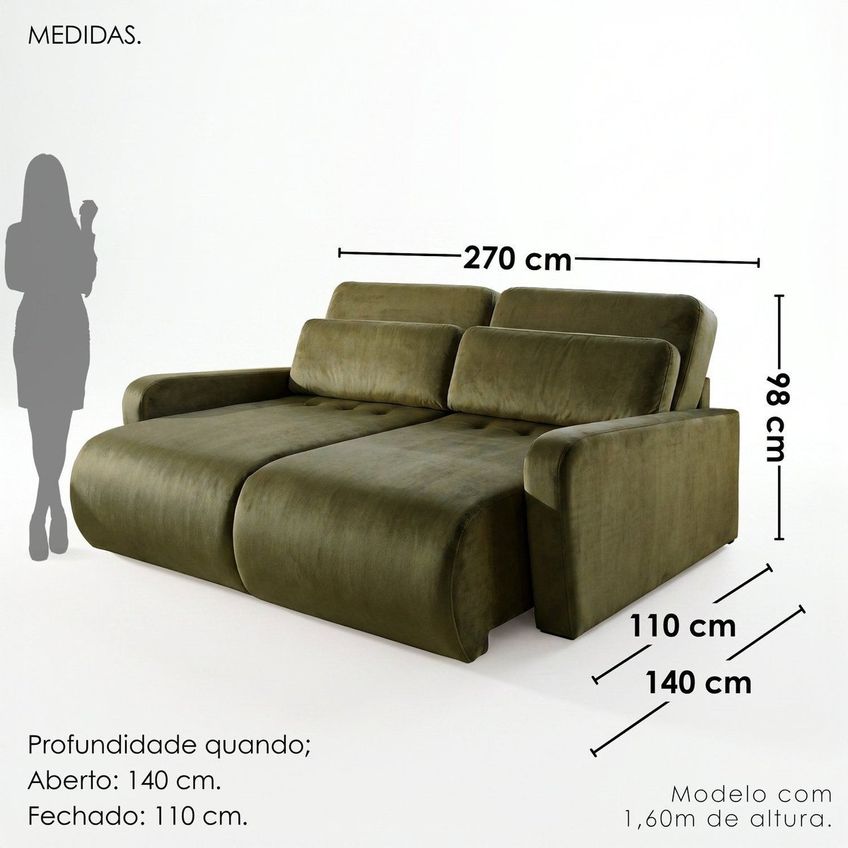 Sofá Confort Retrátil 5 Lugares 270cm Lisboa Verde - imagem 3