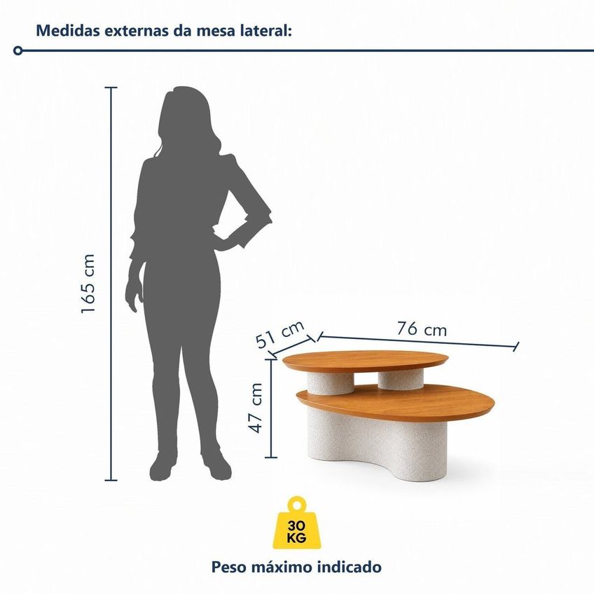 Mesa Lateral Decorativa Para Sala De Estar Rimas Cinamomo/cimento Branco - imagem 3