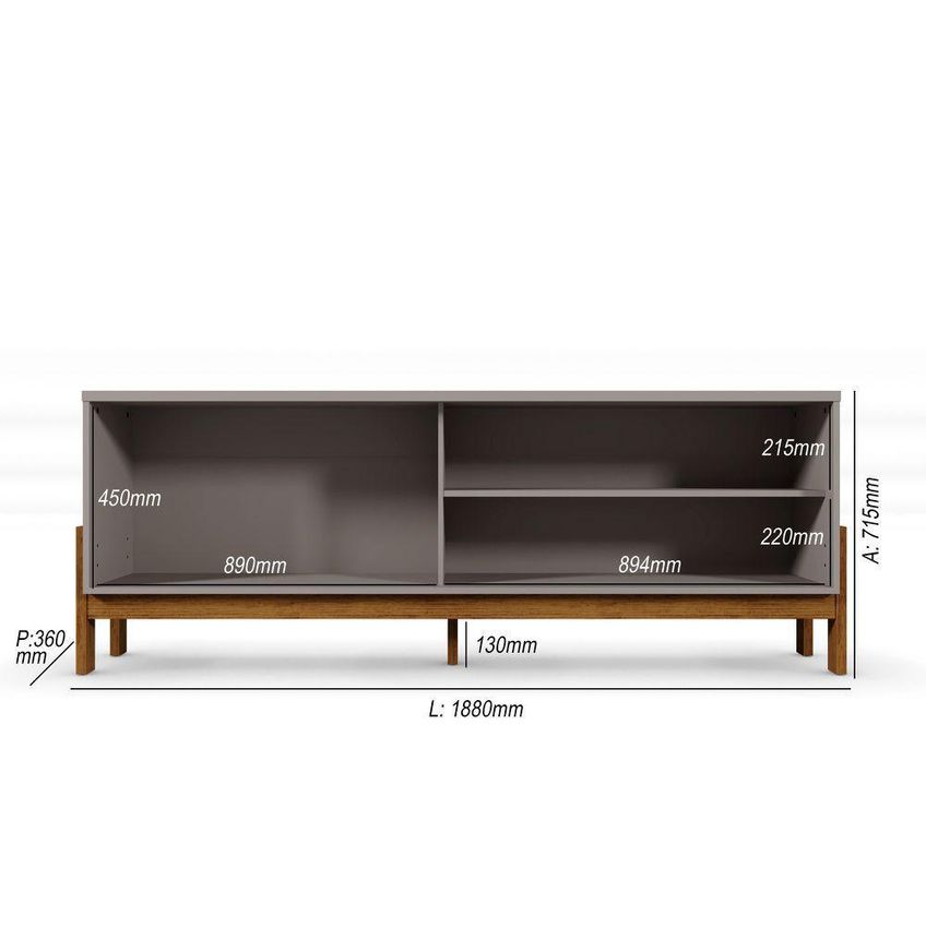 Rack Bancada Para TV Aurora 75 Polegadas 188cm MDP Grigio Fosco Canela Mbler - imagem 3