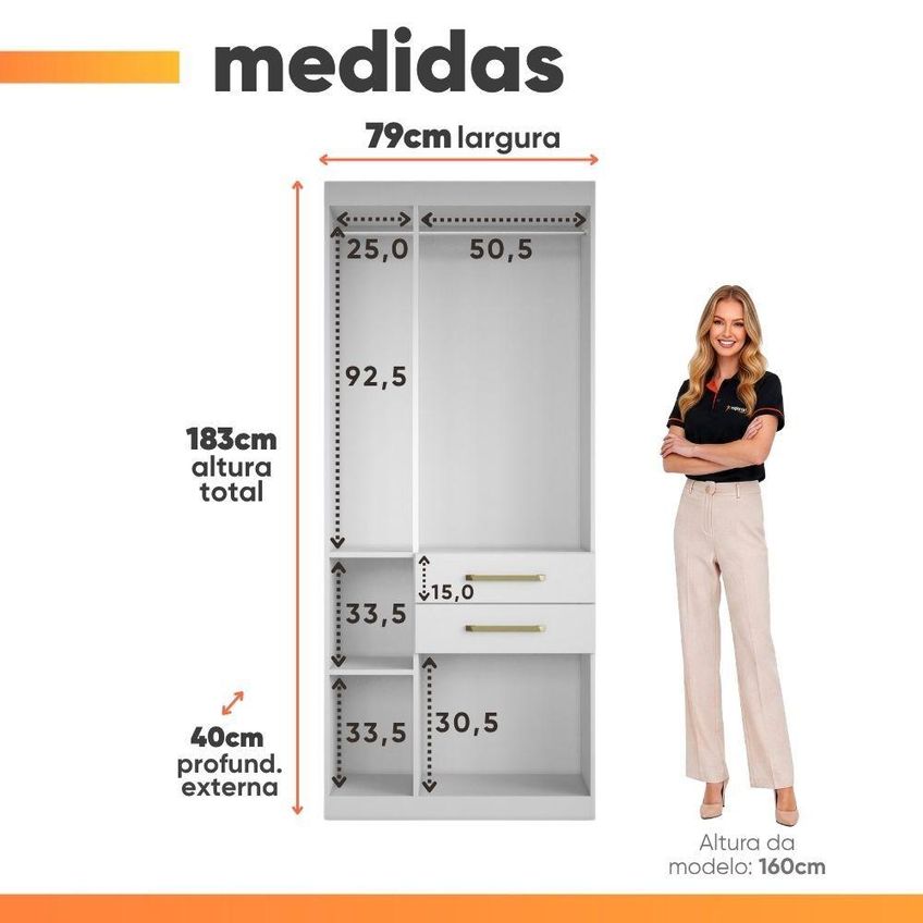 Guarda Roupas Solteiro Maya 4 Portas De Bater 2 Gavetas Branco Aramóveis - imagem 3