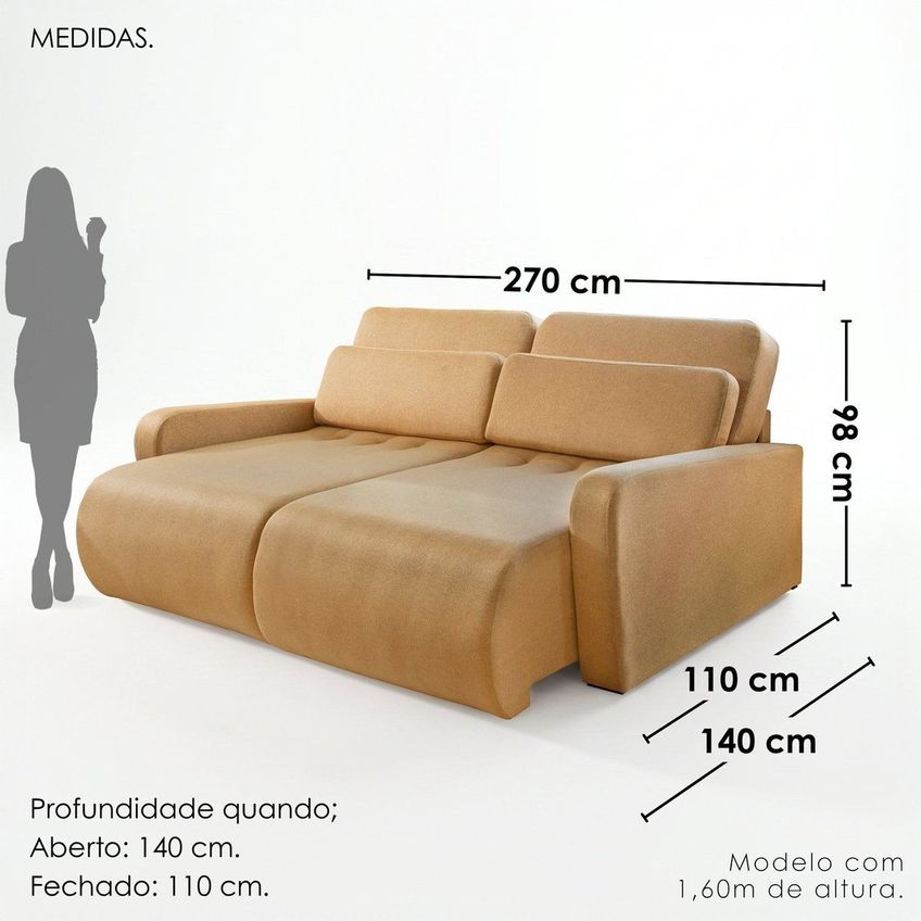 Sofá Confort Retrátil 5 Lugares 270cm Lisboa Caramelo - imagem 3