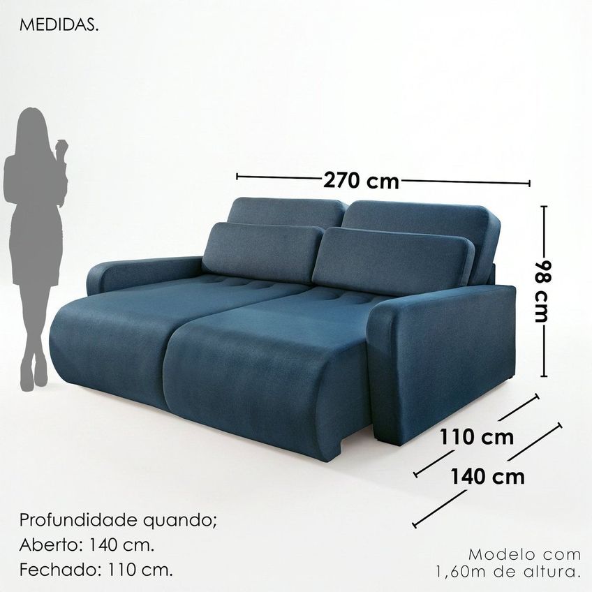 Sofá Confort Retrátil 5 Lugares 270cm Lisboa Azul - imagem 3