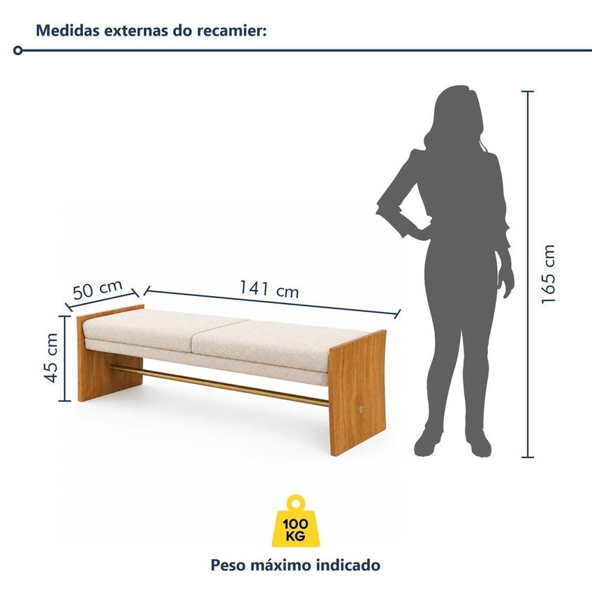 Recamier Banco Decorativo 141cm Verso Cinamomo/boucle Bege - imagem 3