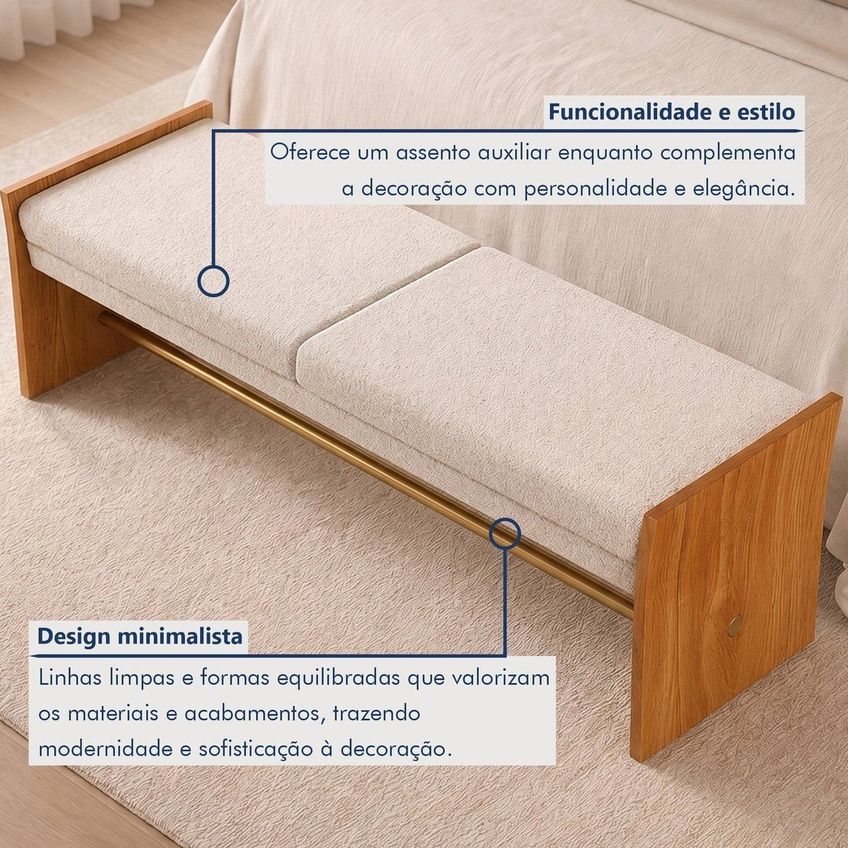 Recamier Banco Decorativo 141cm Verso Cinamomo/boucle Bege - imagem 4