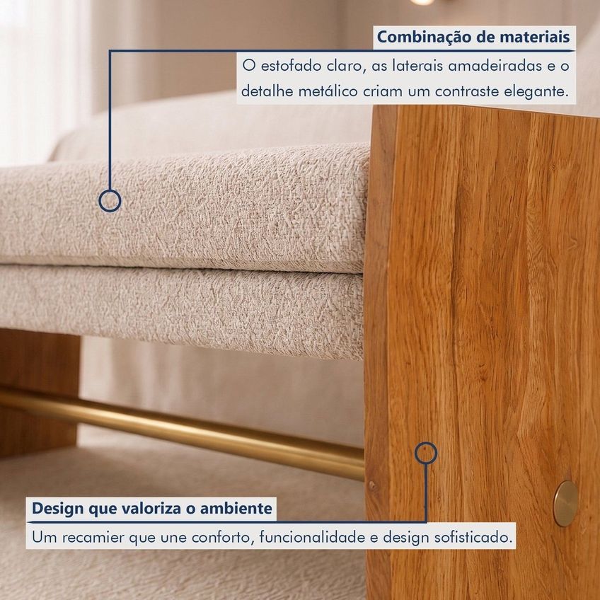 Recamier Banco Decorativo 141cm Verso Cinamomo/boucle Bege - imagem 5