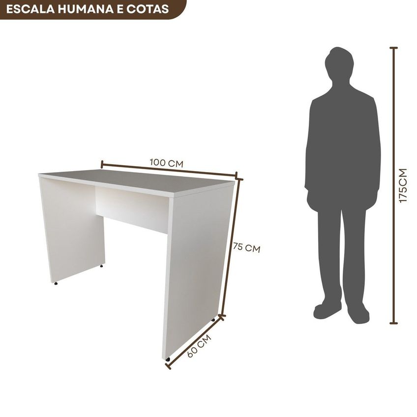 Escrivaninha Branca 100x60 Cm Para Home Office E Escritório – Mesa Para Computador E Estudos Branco - imagem 3