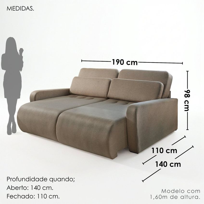 Sofá Confort Retrátil 3 Lugares 190cm Lisboa Cinza Escuro/Prata - imagem 3