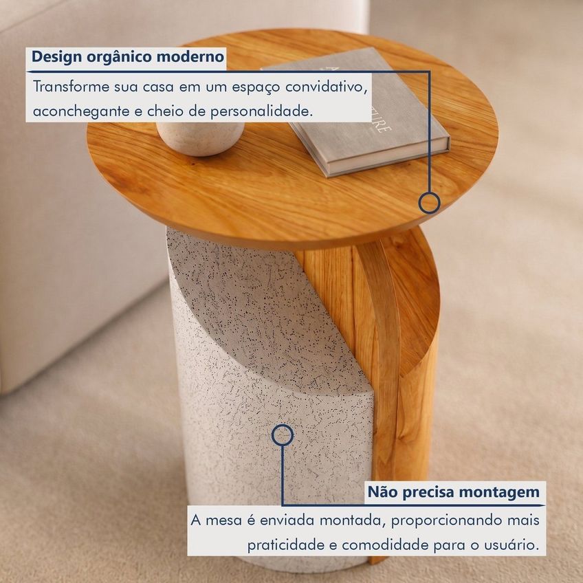 Mesa Lateral Decorativa Para Sala De Estar Soneto Cinamomo/cimento Branco - imagem 4