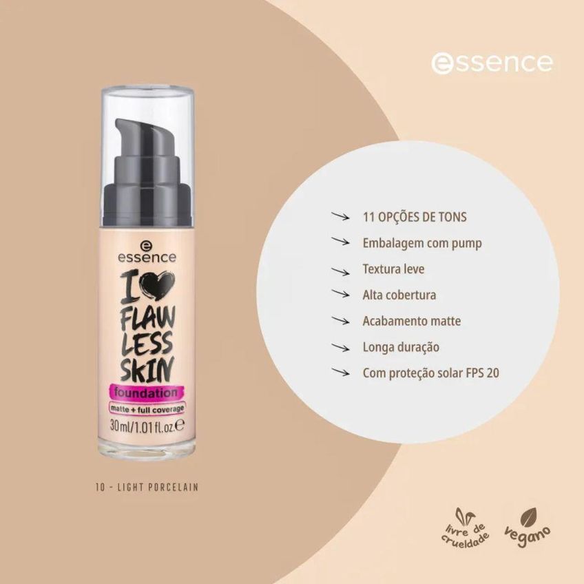 Base Líquida I Love Flawless Skin Alta Cobertura Matte Natural Branco Essence 30ml - imagem 3