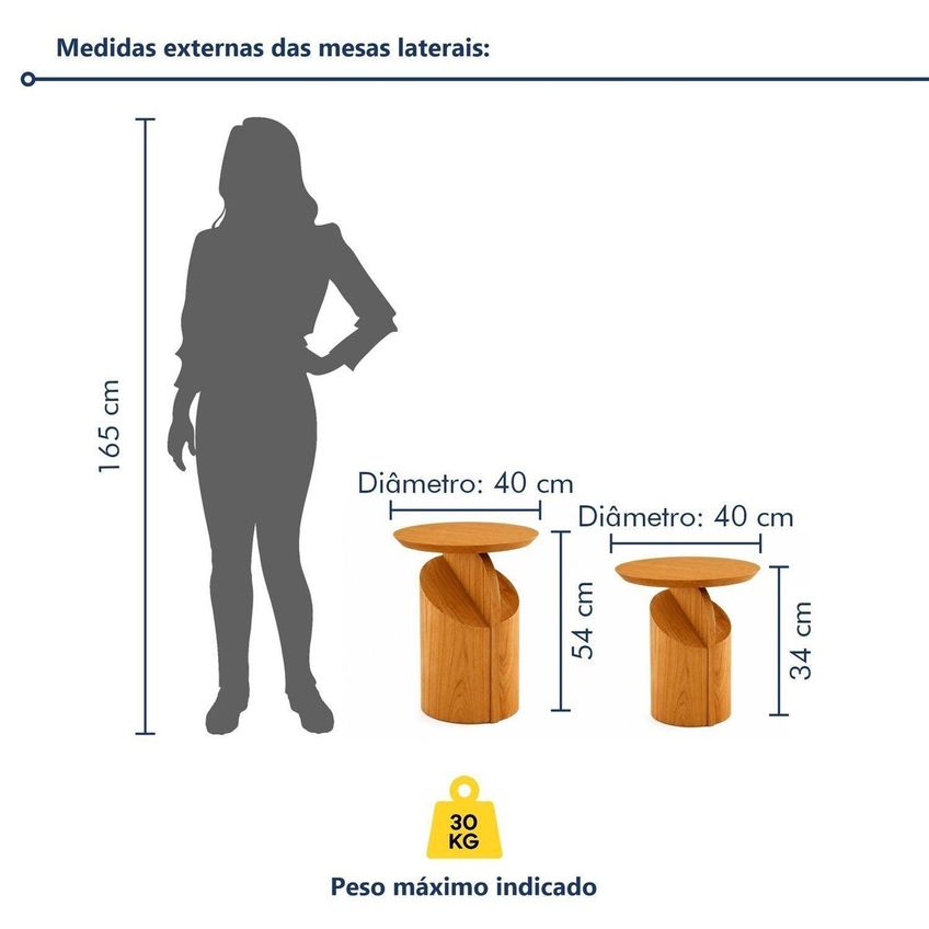 Conjunto De Mesas Laterais 2 Peças Redondas Soneto Cinamomo - imagem 3