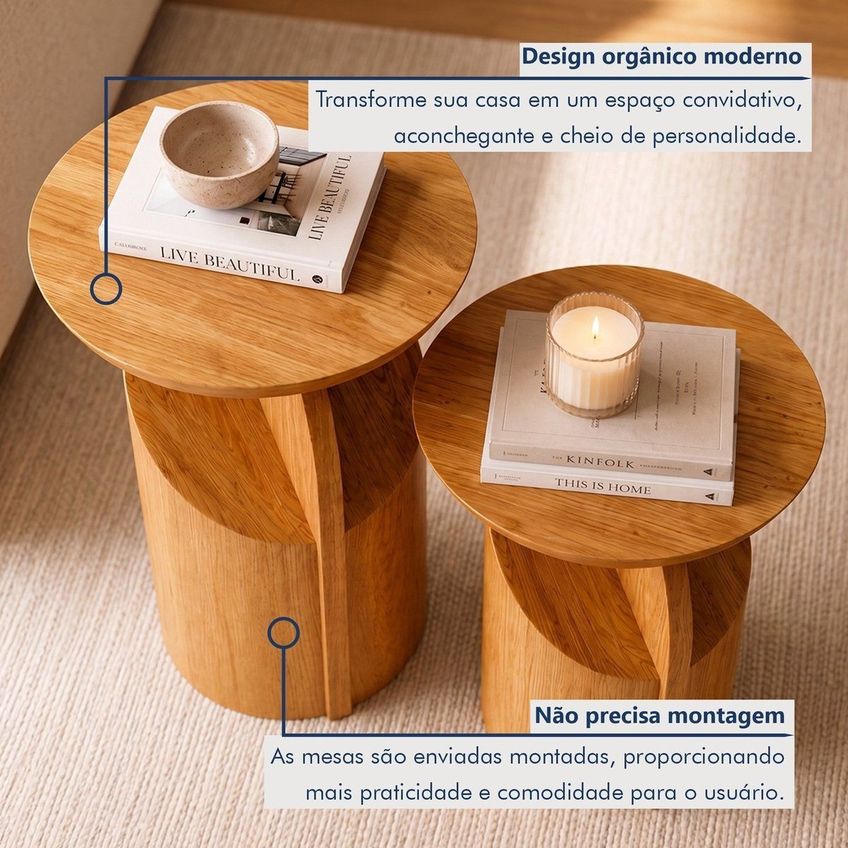 Conjunto De Mesas Laterais 2 Peças Redondas Soneto Cinamomo - imagem 4