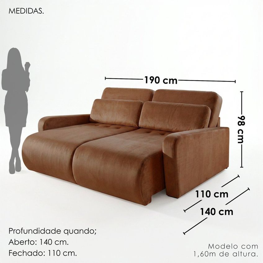 Sofá Confort Retrátil 3 Lugares 190cm Lisboa Marrom - imagem 3