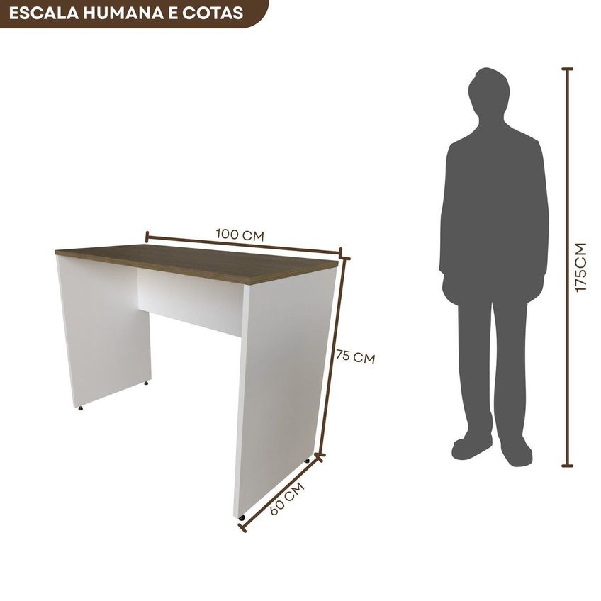 Escrivaninha 100x60 Cm Para Home Office E Escritório – Mesa Para Computador E Estudos Branco/carvalho Mel - imagem 3