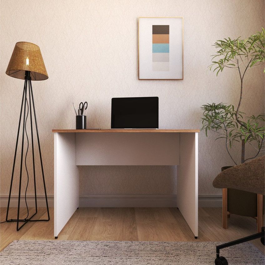 Escrivaninha 100x60 Cm Para Home Office E Escritório – Mesa Para Computador E Estudos Branco/carvalho Mel - imagem 5