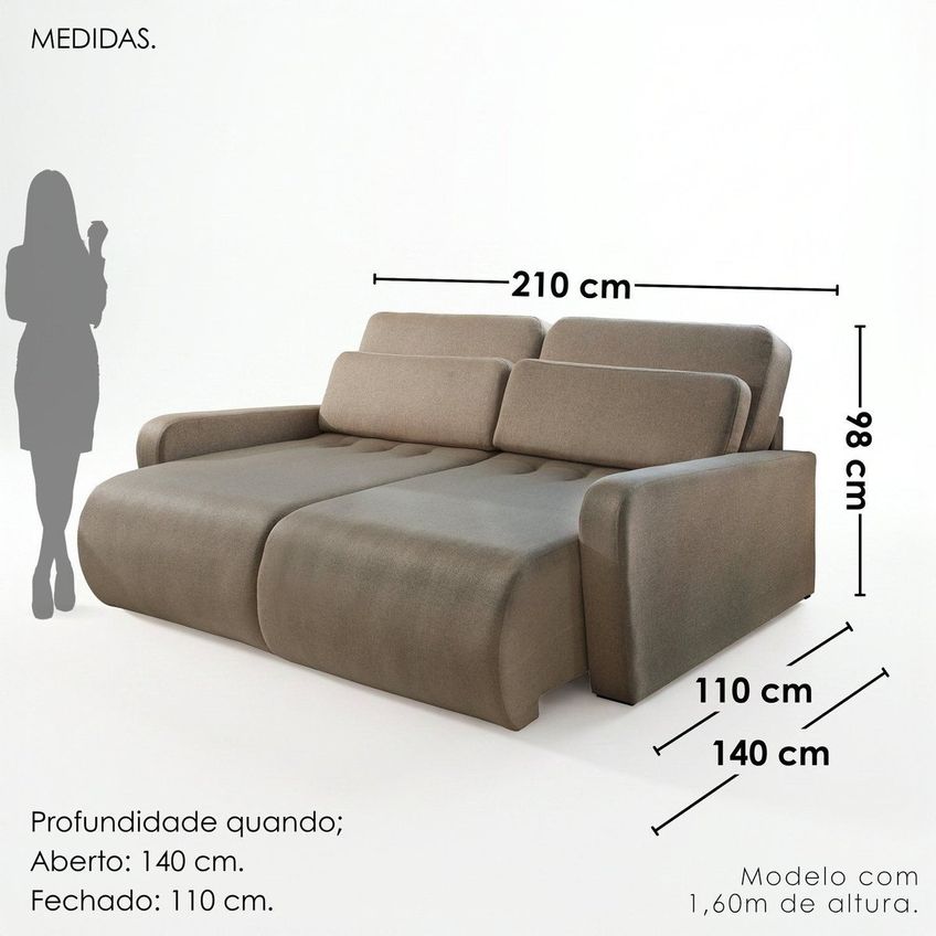 Sofá Confort Retrátil 3 Lugares 210cm Lisboa Linho Cinza Escuro Prata - imagem 3