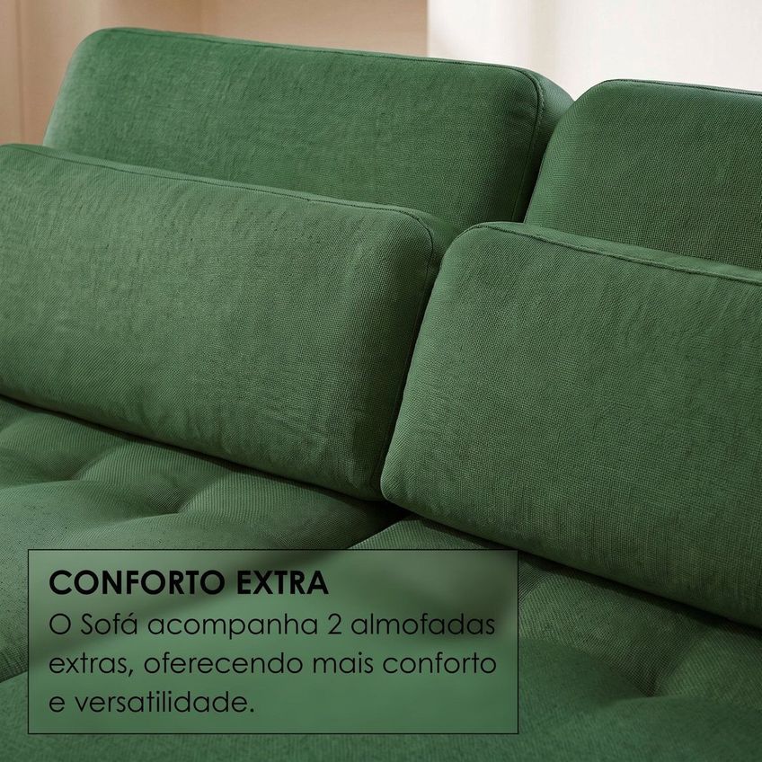Sofá Confort Retrátil 5 Lugares 270cm Lisboa Linho Verde Escuro - imagem 5