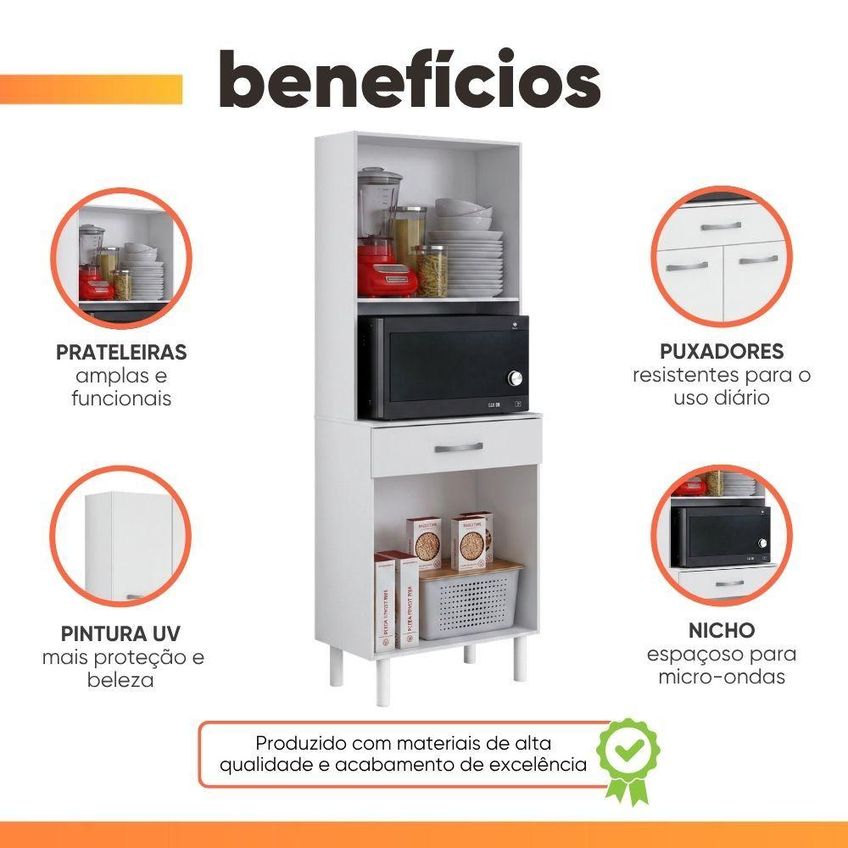 Armário De Cozinha Paneleiro Aries 4 Portas 1 Gaveta 1 Prateleira Mdp 61cm Branco - imagem 4