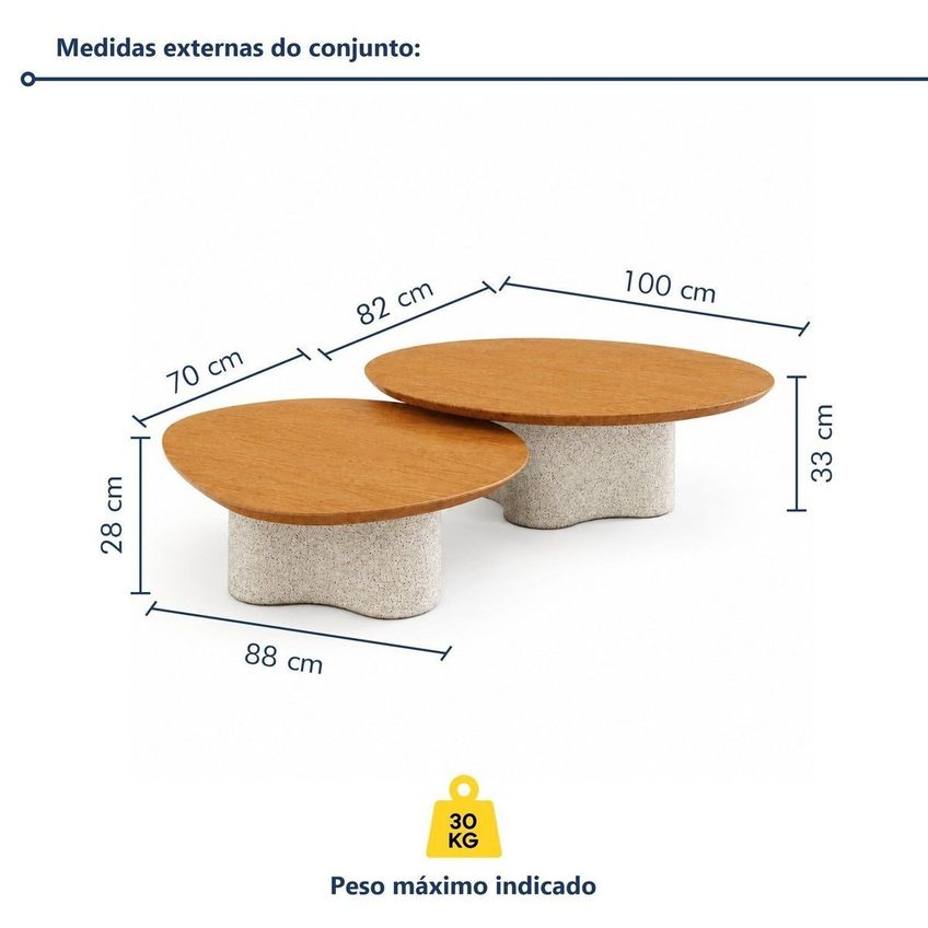 Conjunto De Mesas De Centro Orgânico 2 Peças Origens Cinamomo/cimento Cinza - imagem 3