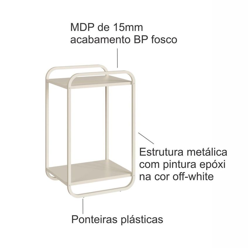 Mesa Lateral Orgânica Curva 65x33cm Com Pé Em Metal Luna Offwhite Offwhite - imagem 5