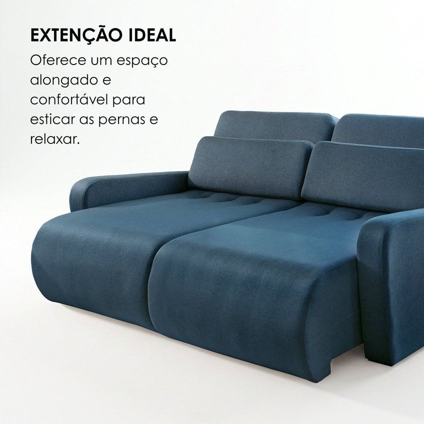 Sofá Confort Retrátil 4 Lugares 250cm Lisboa Linho Azul Escuro - imagem 4