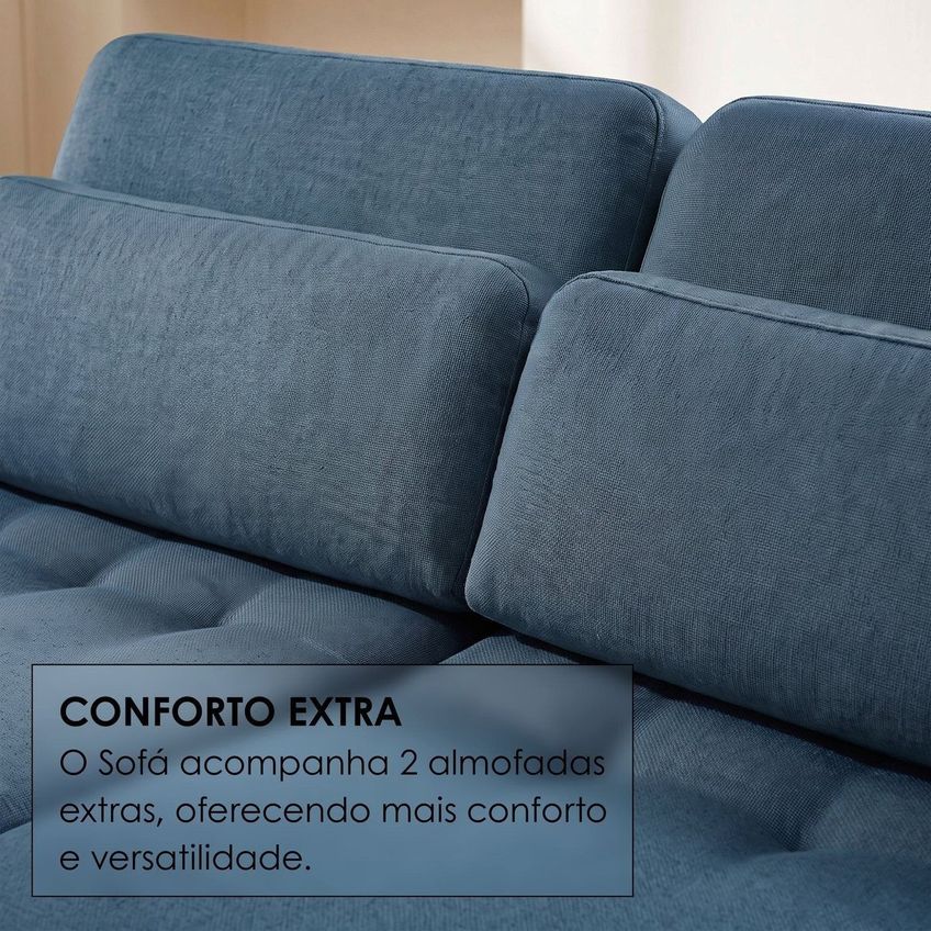 Sofá Confort Retrátil 4 Lugares 250cm Lisboa Linho Azul Escuro - imagem 5