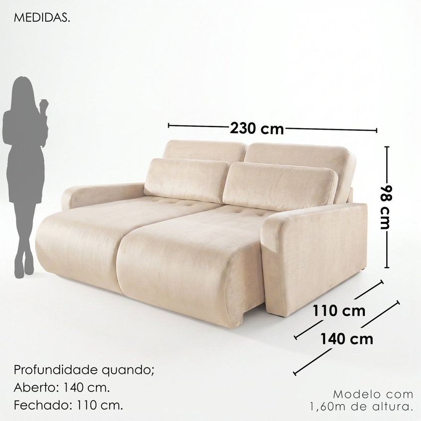 Sofá Confort Retrátil 3 Lugares 230cm Lisboa Off White - imagem 3