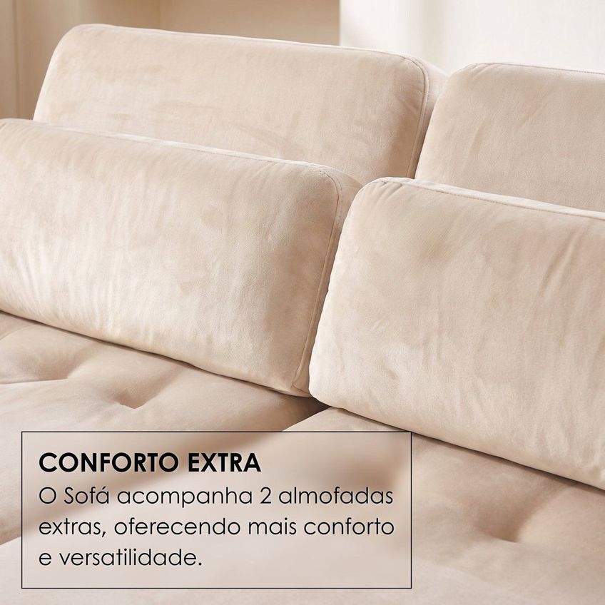 Sofá Confort Retrátil 3 Lugares 210cm Lisboa Off White - imagem 5