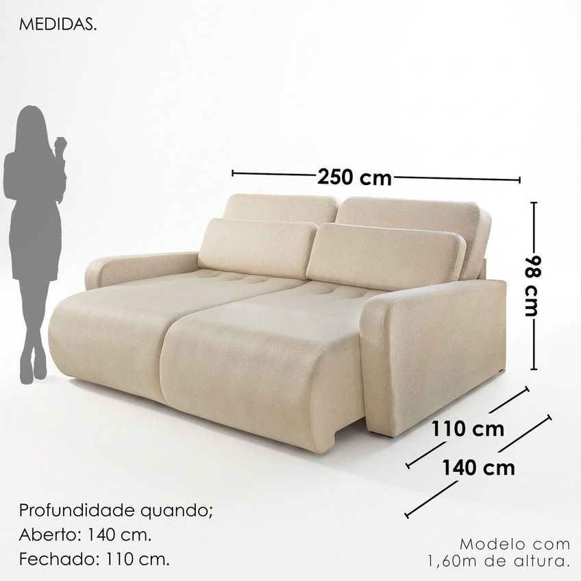 Sofá Confort Retrátil 4 Lugares 250cm Lisboa Off White/prata - imagem 3