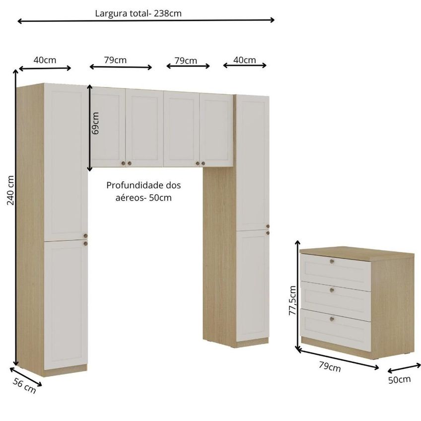 Quarto Infantil Modulado Completo Provençal 5 Peças 100% Mdf Frentes Em Bp Savana/branco - imagem 3