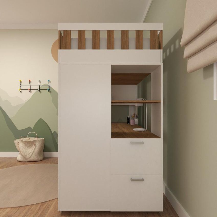 Cama Solteiro Alta Sky Com Escrivaninha, Armários E Gavetas Branco/carvalho Mel - imagem 5