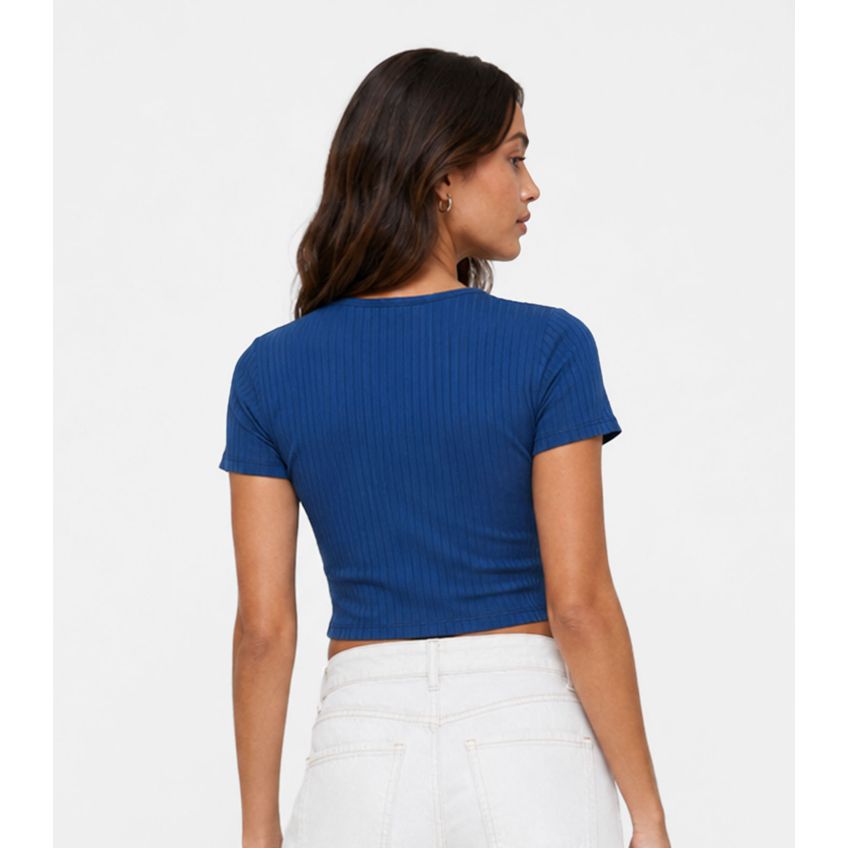 Blusa Feminina Em Ribana Canelada Infinita Cor Azul GG - imagem 2