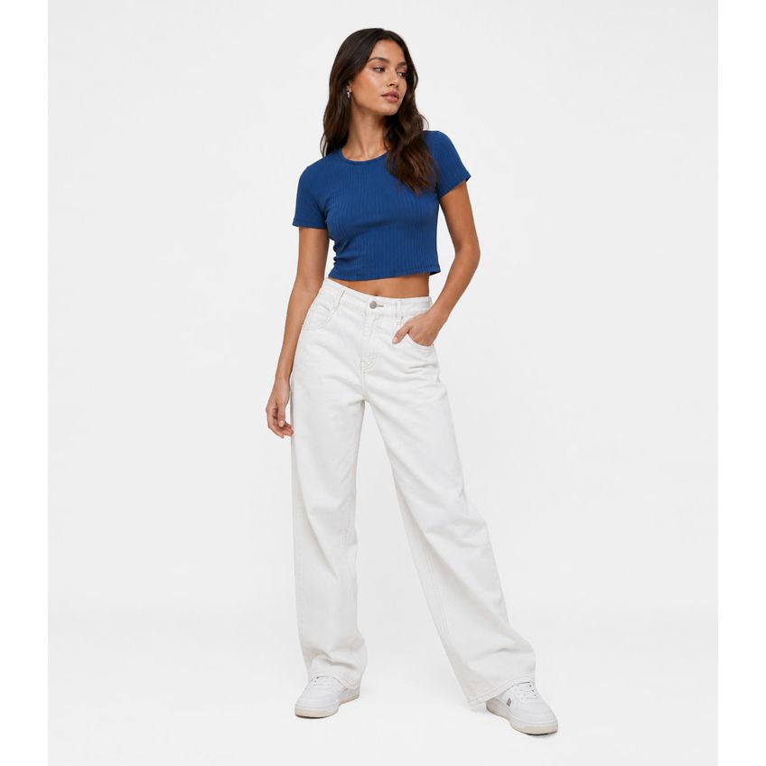 Blusa Feminina Em Ribana Canelada Infinita Cor Azul G - imagem 3