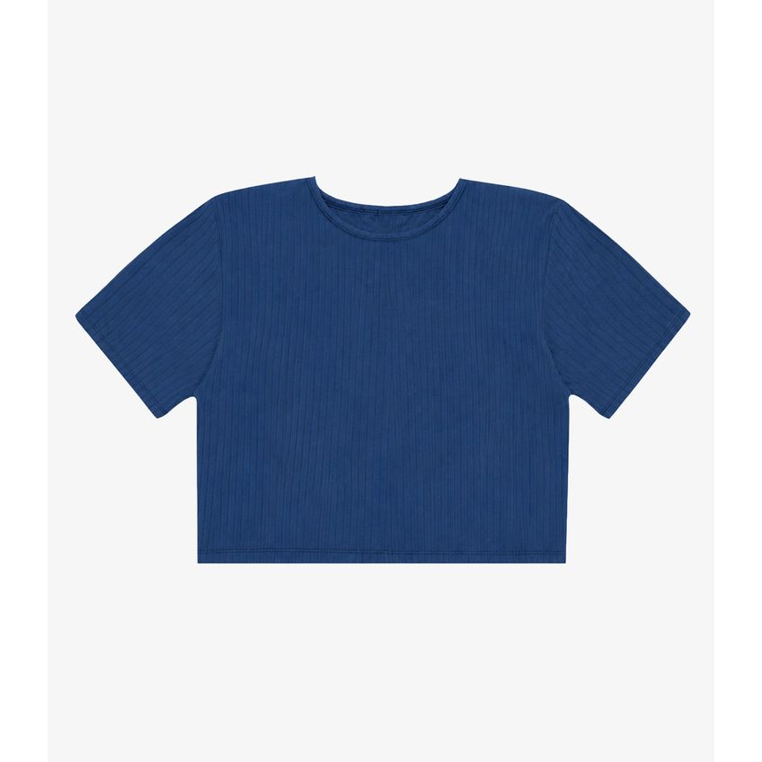 Blusa Feminina Em Ribana Canelada Infinita Cor Azul G - imagem 4