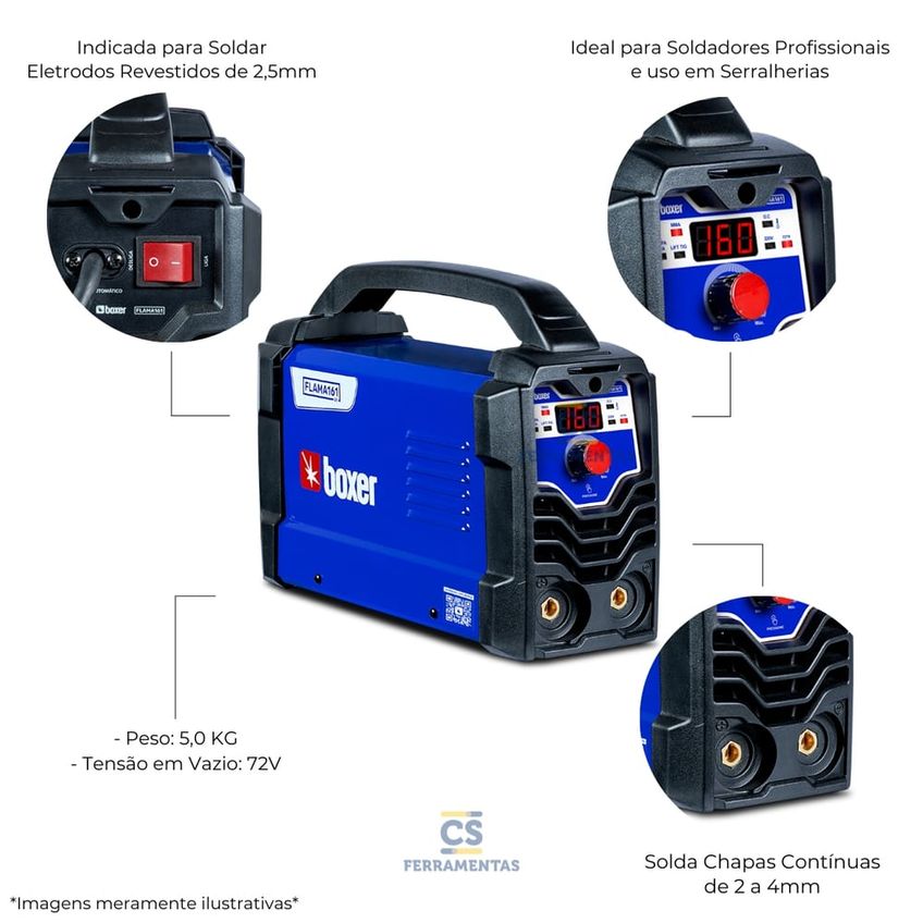 Inversora Solda Elétrica E Tig 161bv - 110/220 Volts - 99486 - Boxer Boxer - imagem 3