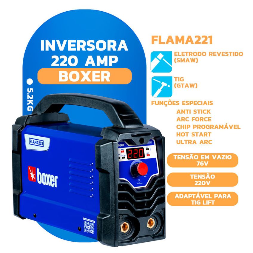 INVERSORA DE SOLDA FLAMA 221 220 VOLTS SEM MASCARA E PICARETA - 99488 - BOXER BOXER - imagem 3